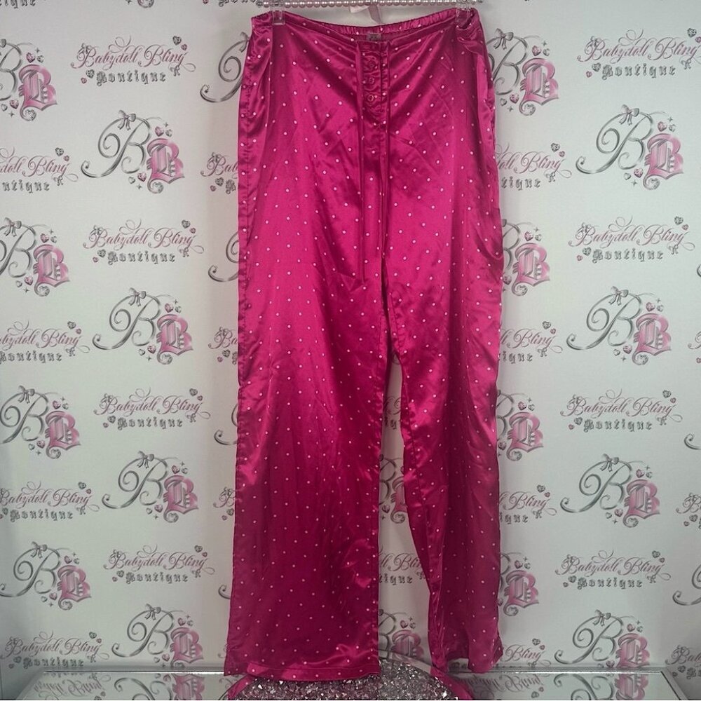 La SENZA pants dotted shiny bright pink Fuchsia Polka Dot Satin Pants